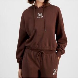 Hippie Rose Teddy Bear Chocolate Fleece Crop Hoodie